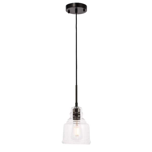 Unbranded Timeless Home Pierce 1-Light Pendant in Black with 6 in. W x 7.5 in. H Clear Seeded Glass
