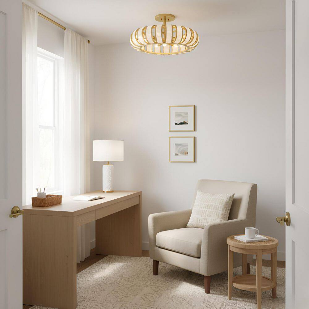 Knight 22 in. Round Brushed Soft Gold Semi-Flush Mount with Capiz Shell Shade for Office price history on PriceWatchPro
