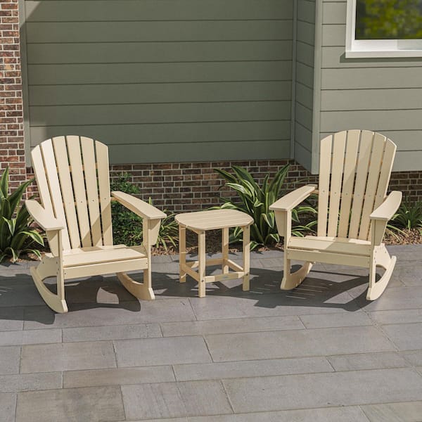 POLYWOOD Grant Park Sand HDPE Plastic 3-Piece HDPE Plastic Adirondack Outdoor Rocking Chair Patio Conversation Set
