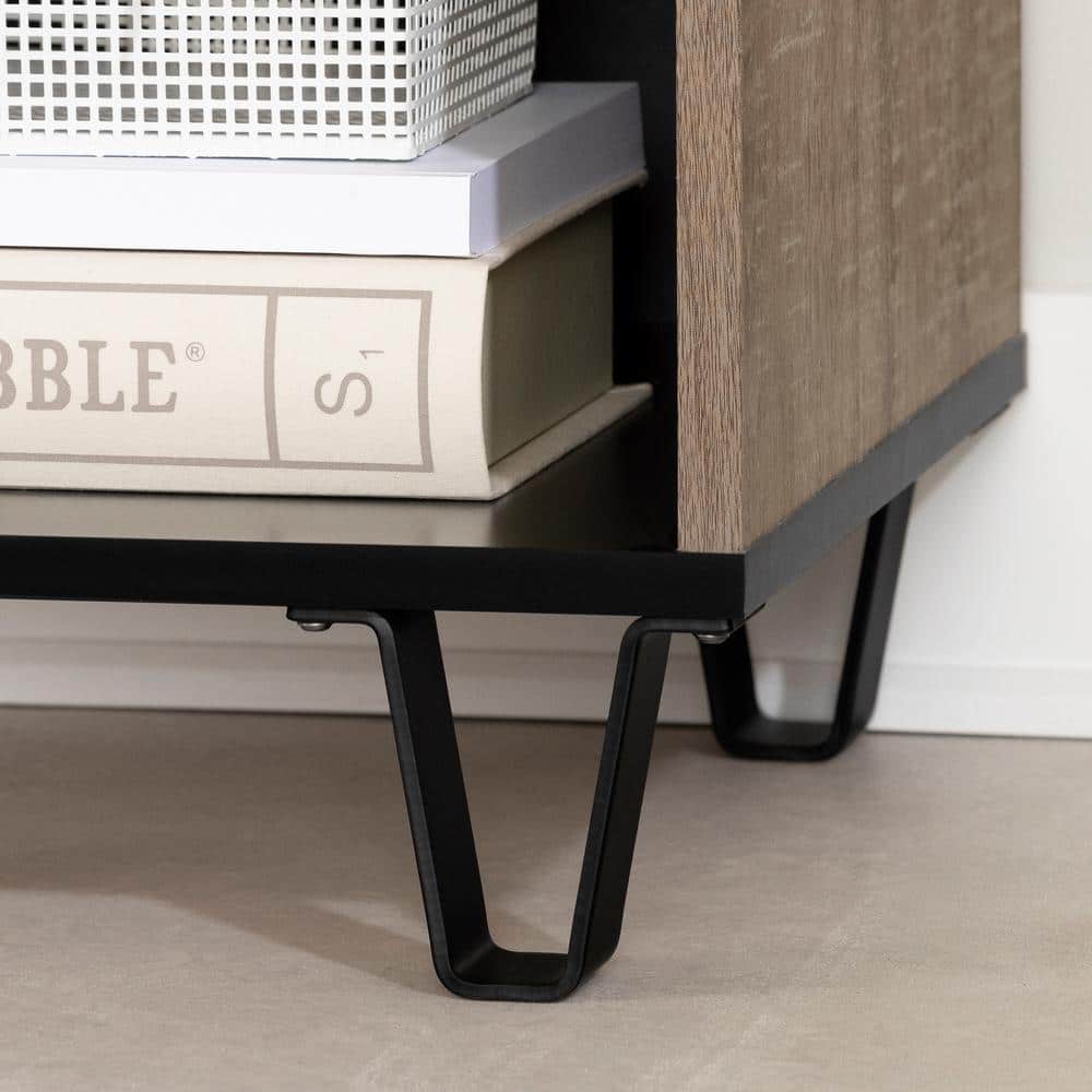 Arlen Weathered Oak 1-Drawer Nightstand with Matte Black Accents