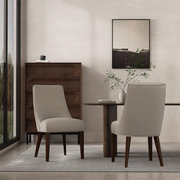 Manhattan Comfort Beever Modern Taupe Chenille Fabric Upholstered Dining Side Chair with Rubberwood Legs (Set of 2)