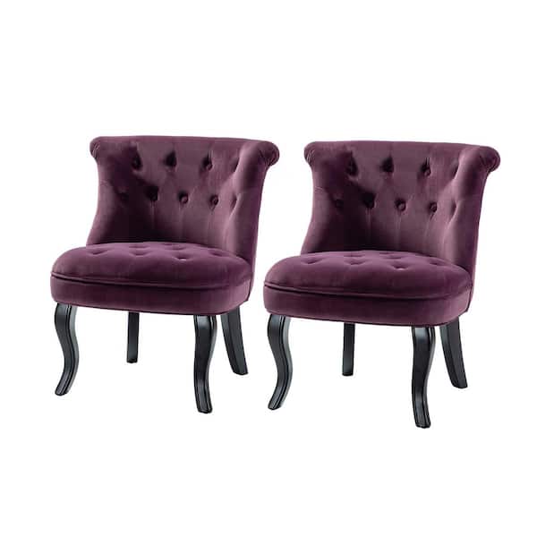 JAYDEN CREATION Jane Modern Purple Velvet Tufted Accent Armless Side Chair (Set of 2)