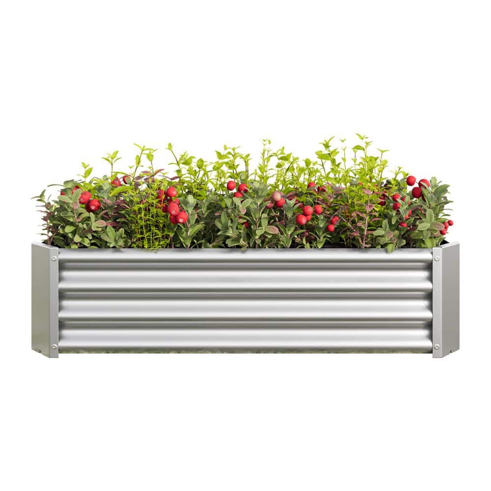 4 ft. x 2 ft. x 1 ft. Silver Metal Rectangle Raised Garden Bed for Flowers 
