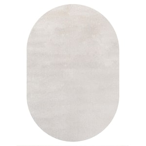 Haze Solid Low-Pile Ivory 4 ft. x 6 ft. Oval Area Rug