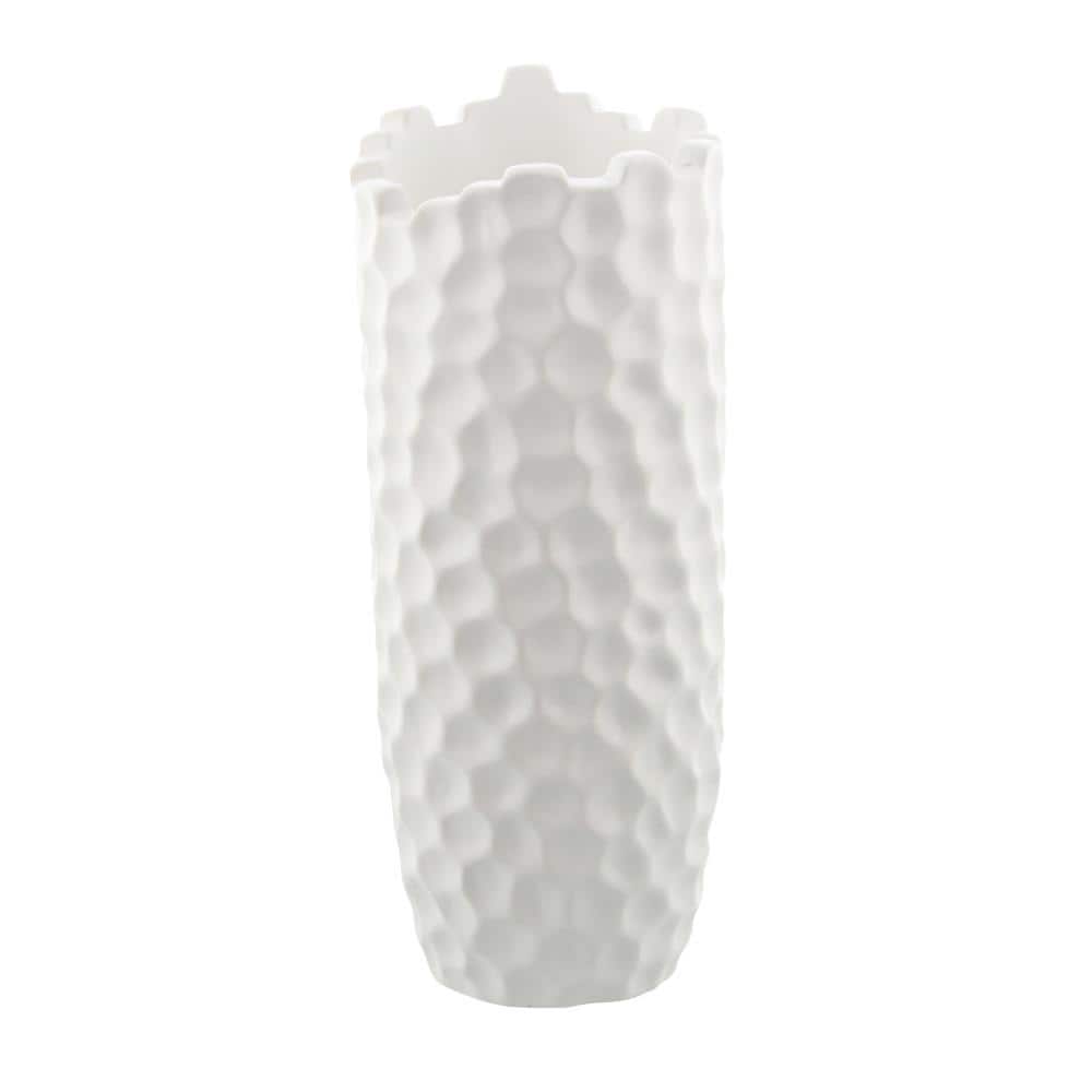Elegant Honeycomb 14" White Porcelain Decorative Vase