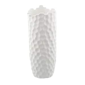 White Porcelain Decorative Vase with Hammered Design