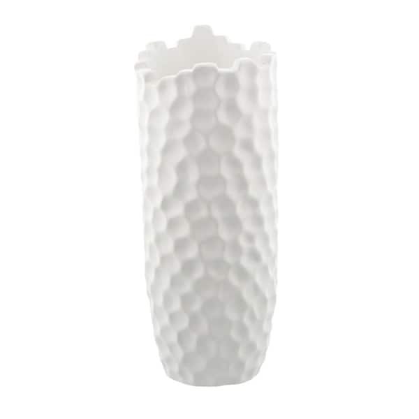 CosmoLiving by Cosmopolitan White Porcelain Decorative Vase with Hammered Design