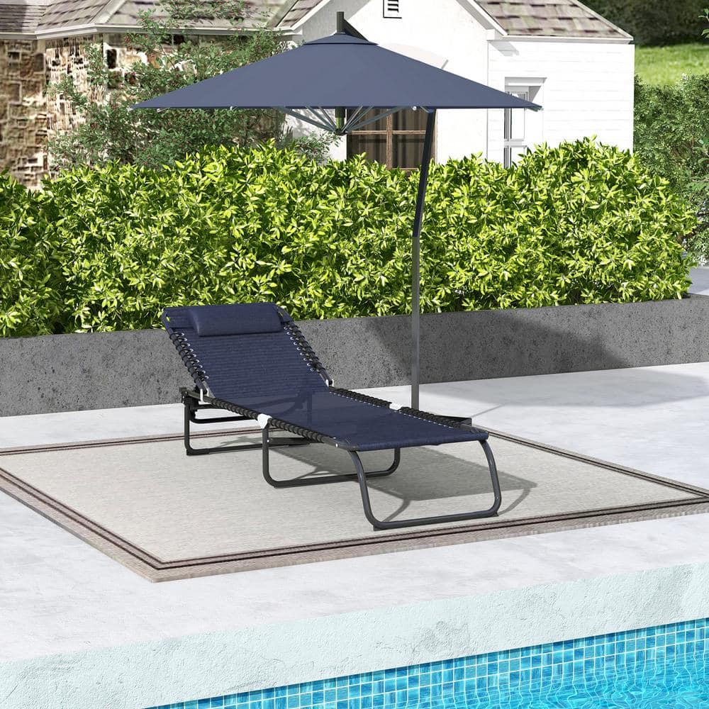 Dark Blue Folding Steel Frame Outdoor Chaise Lounge Chair