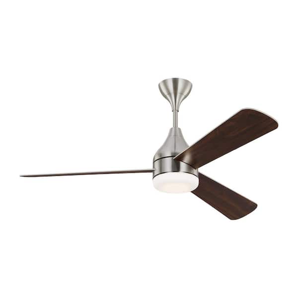 Generation Lighting Streaming 52 in. LED Indoor/Outdoor Brushed Steel Smart Ceiling Fan with Remote Control and Reversible Motor