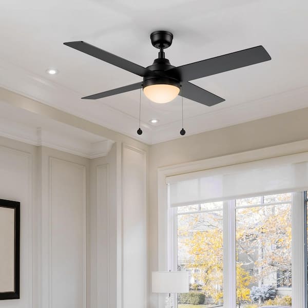 CARRO Visalia 52 in. Indoor Matte Black Downrod Standard 3-Speed DC Ceiling Fan with Dimmable LED and Pull Chain