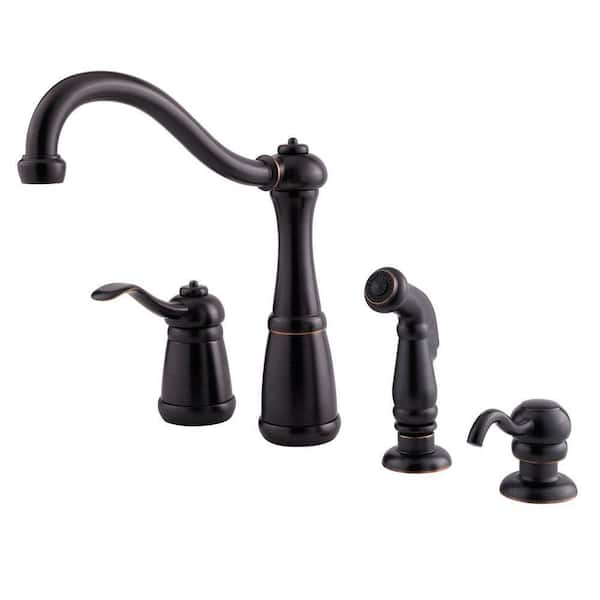 Pfister Marielle Single-Handle Side Sprayer Kitchen Faucet and Soap Dispenser in Tuscan Bronze