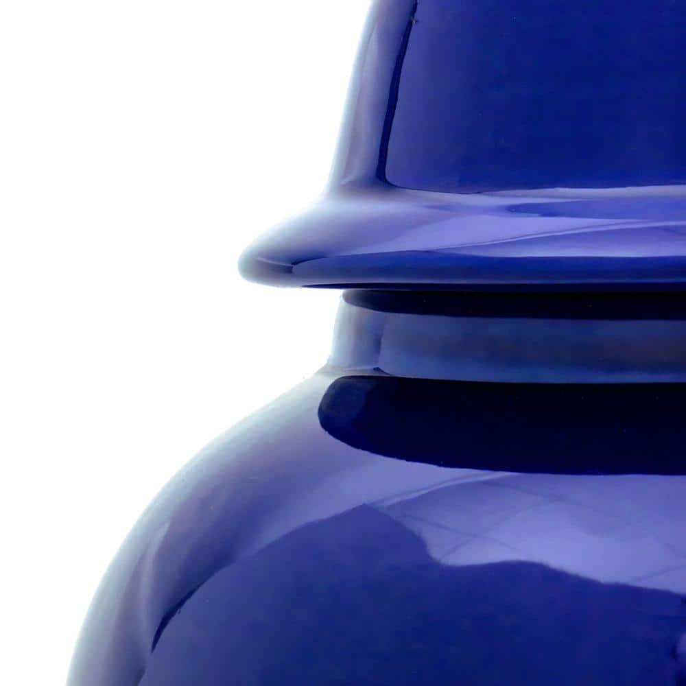 18" Navy Blue Glossy Ceramic Temple Jar