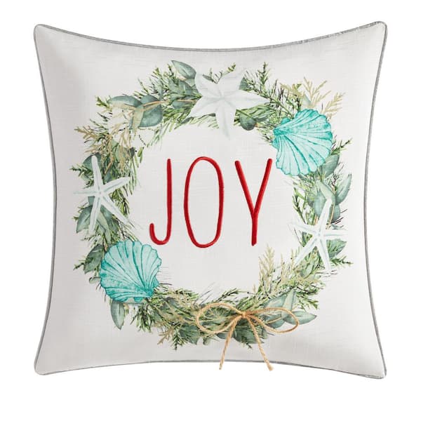 Home Accents Holiday 18 in. Coastal Wreath Holiday Square Pillow
