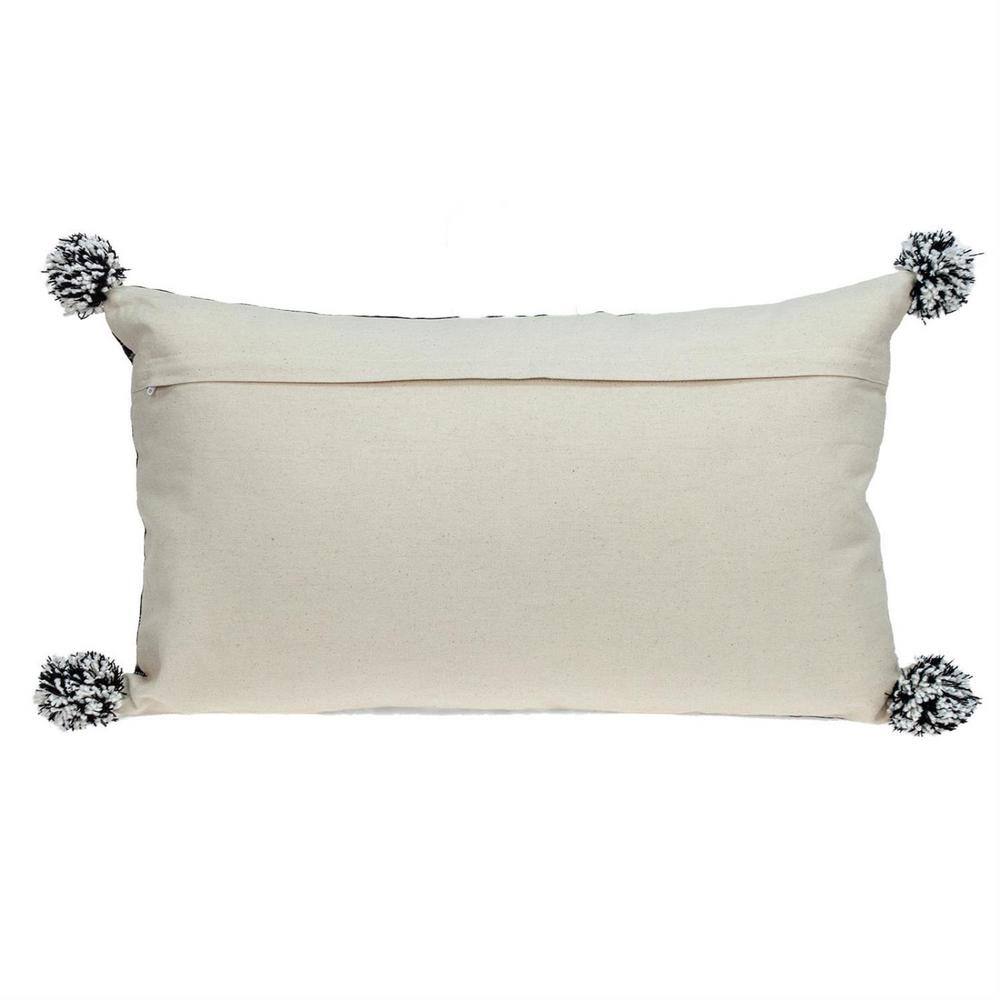 Raven Black and White Cotton Embroidered Throw Pillow