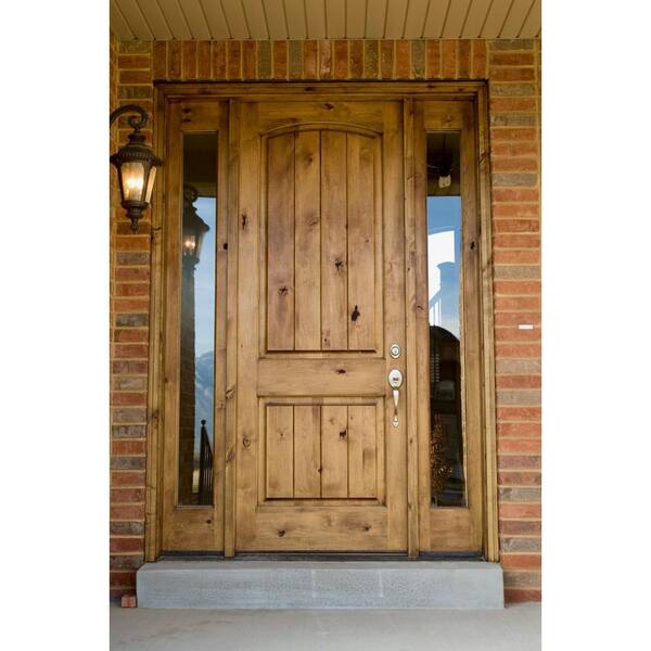 Krosswood Doors 32 in. x 96 in. Rustic Knotty Alder Top Rail Arch Left-Hand Inswing Unfinished Wood Prehung Front Door
