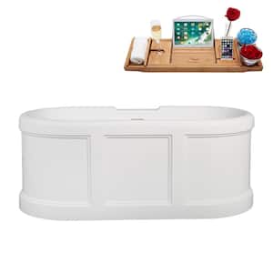 59 in. x 29 in. Acrylic Freestanding Soaking Bathtub in Glossy White With Glossy White Drain, Bamboo Tray