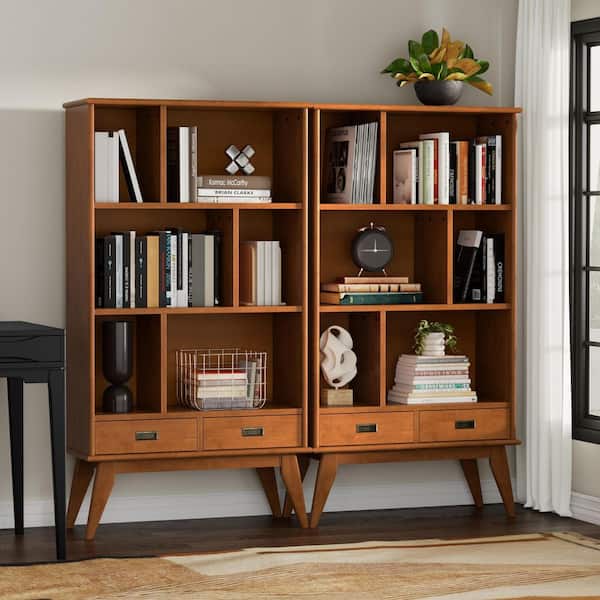 Draper 64 in. Tall Solid Wood 6 Cubbie Bookcase in Teak Brown (Set of 2)