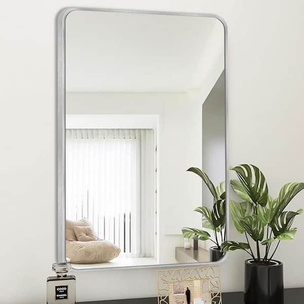 Sxiawe 20 in. W x 30.2 in. H Silver Rectangle Aluminum Frame Wall-Mounted Bathroom Mirror/Vanity mirror
