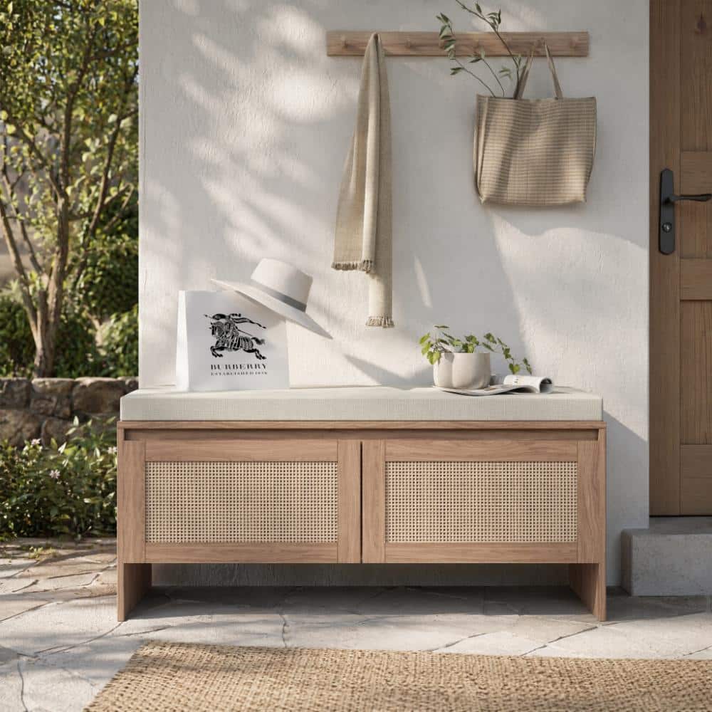 Natural Rattan Storage Bench with Cushion for Hallway Mudroom price history on PriceWatchPro