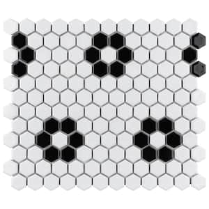 Metro Hex Glossy White with Flower 10-1/4 in. x 11-7/8 in. Porcelain Mosaic Tile (8.6 sq. ft./Case)