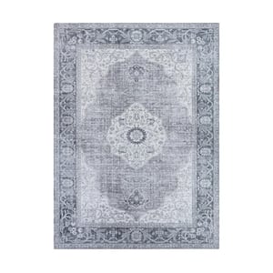 Imagine Chenille Constance Grey 7 ft. x 10 ft. Medallion Polyester Area Rug