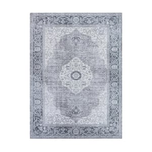 Imagine Chenille Constance Grey 8 ft. x 11 ft. Medallion Polyester Area Rug