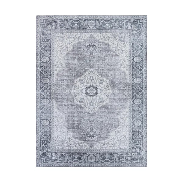 CREATIVE HOME IDEAS Imagine Chenille Constance Grey 8 ft. x 11 ft. Medallion Polyester Area Rug