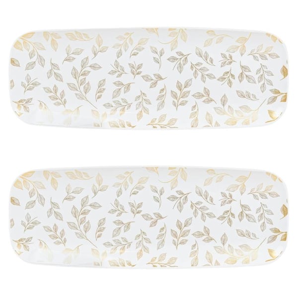 0.79 in. White Plastic Rectangular Disposable Serving Platter for Appetizer & Perfect Plastic Tray for Party (Set of 2)