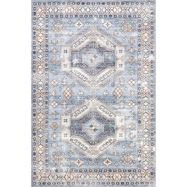 nuLOOM Mae Machine Washable Tribal Motif Light Blue 4 ft. x 6 ft. Area Rug