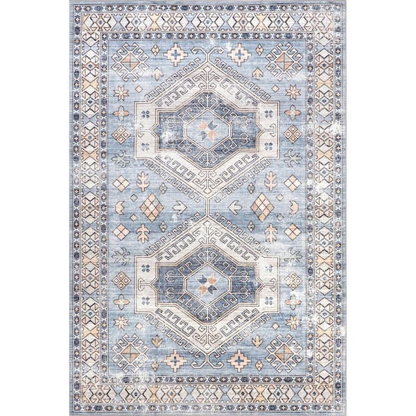 nuLOOM Mae Machine Washable Tribal Motif Light Blue 8 ft. x 10 ft. Area Rug