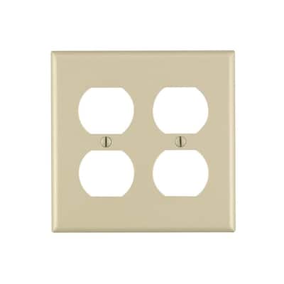 Leviton 2-Gang Ivory Duplex Outlet/Receptacle Plastic Standard Wall Plate (1-Pack) 86016-I R51-86016-00I