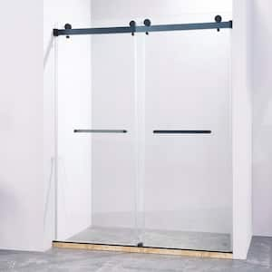 56-60 in. W x 75 in. H Double Sliding Frameless Shower Door in Matte Black Finish with 5/16 in. (8mm) SGCC Clear Glass