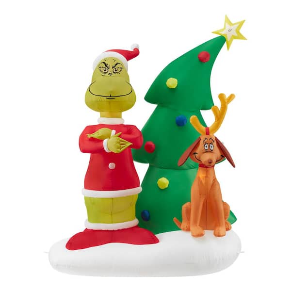 Unbranded 6 ft Pre-Lit LED Dr. Seuss Airblown Grinch and Max with Tree Christmas Inflatable