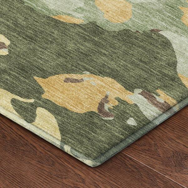 Mayfield Premium Machine Washable Abstract AMF2497 Olive 10 ft. x 14 ft. Area Rug
