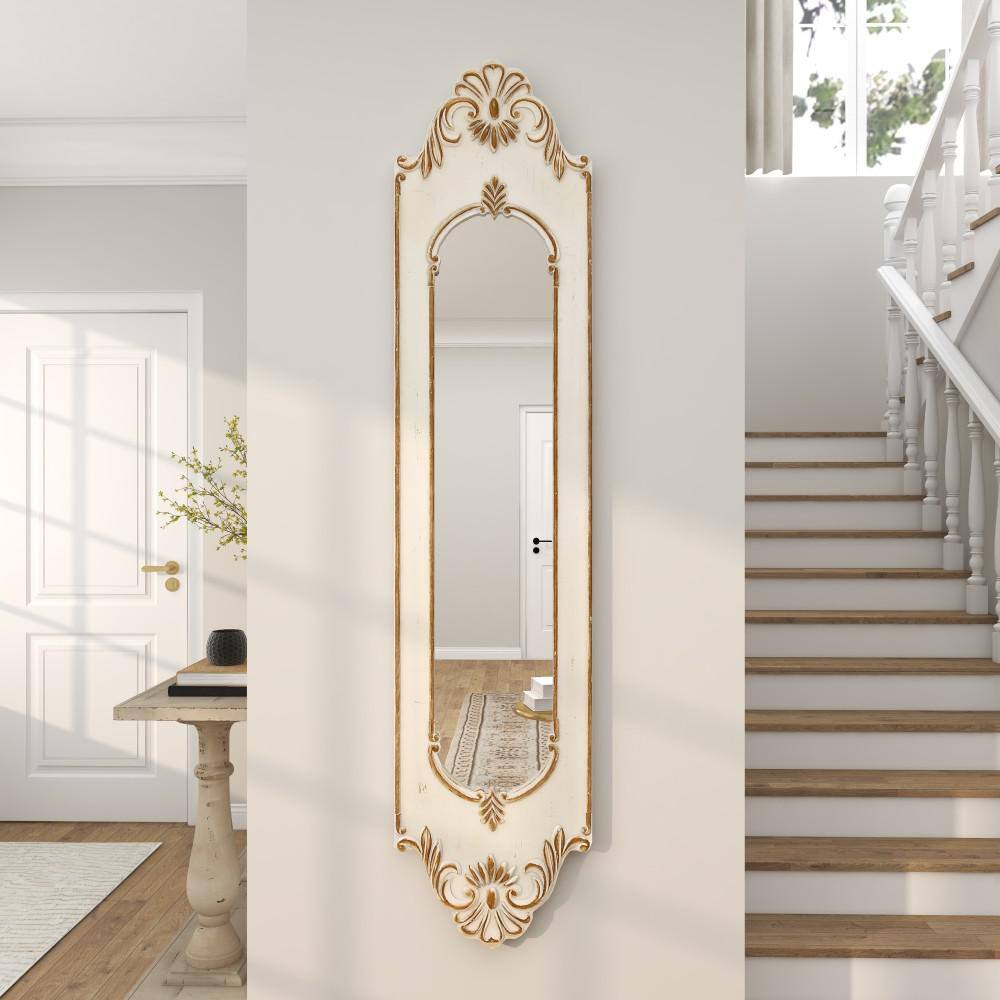 Distressed White Wood Full Length Arch Wall Mirror