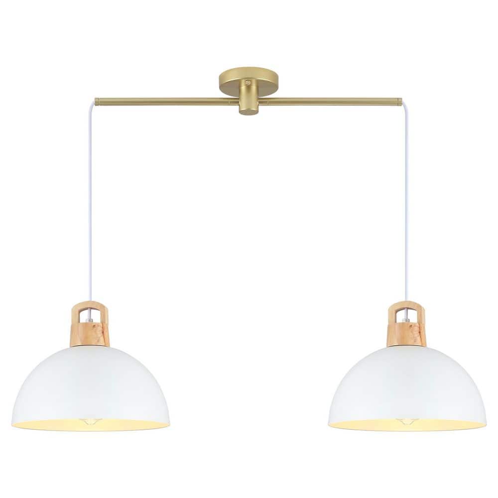 60-Watt 2-Light Modern Industrial White/Gold Dome Shaded Pendant Light with Metal Shade, No Bulbs Included price history on PriceWatchPro