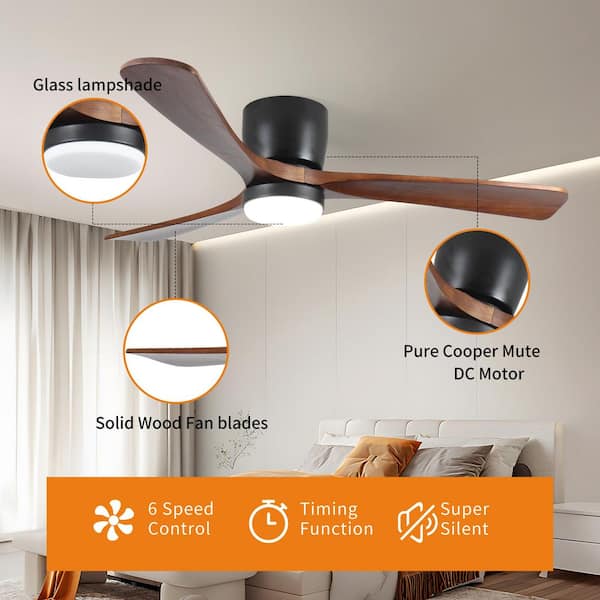 Blade Span 42 in. Indoor Black Modern Flush Mount Ceiling Fan with LED Light Bulbs with Remote Control