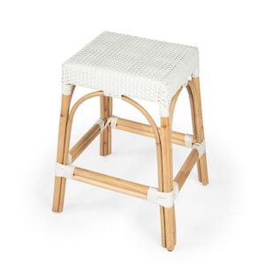 Robias 24.5 in. Glossy White Backless Rectangular Rattan Counter Stool (Qty 1)
