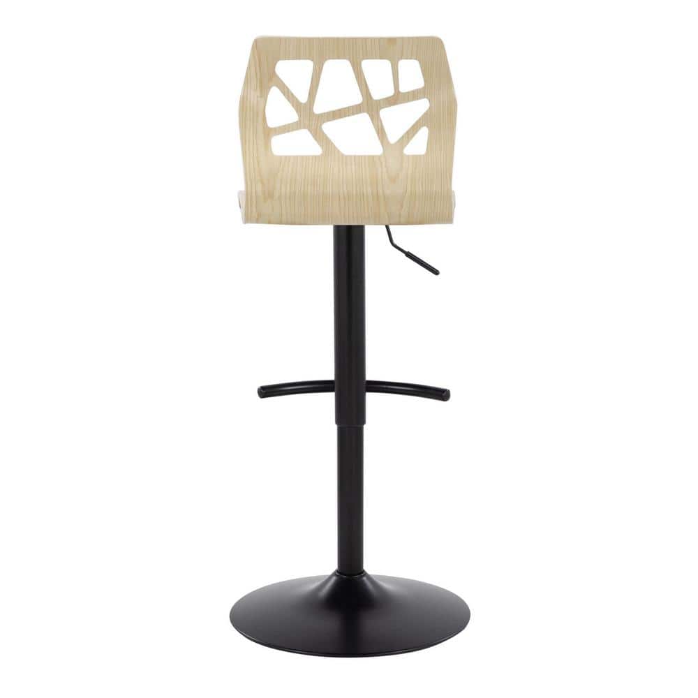 Adjustable Natural Wood and Cream Faux Leather Swivel Bar Stools