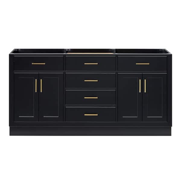 ARIEL Hepburn 66 in. W x 21.5 in. D x 34.5 in. H Bath Vanity Base Cabinet in Black without Top