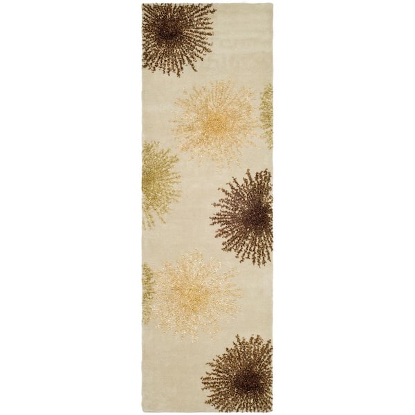 SAFAVIEH Soho Beige Wool 3 ft. x 10 ft. Floral Runner Rug