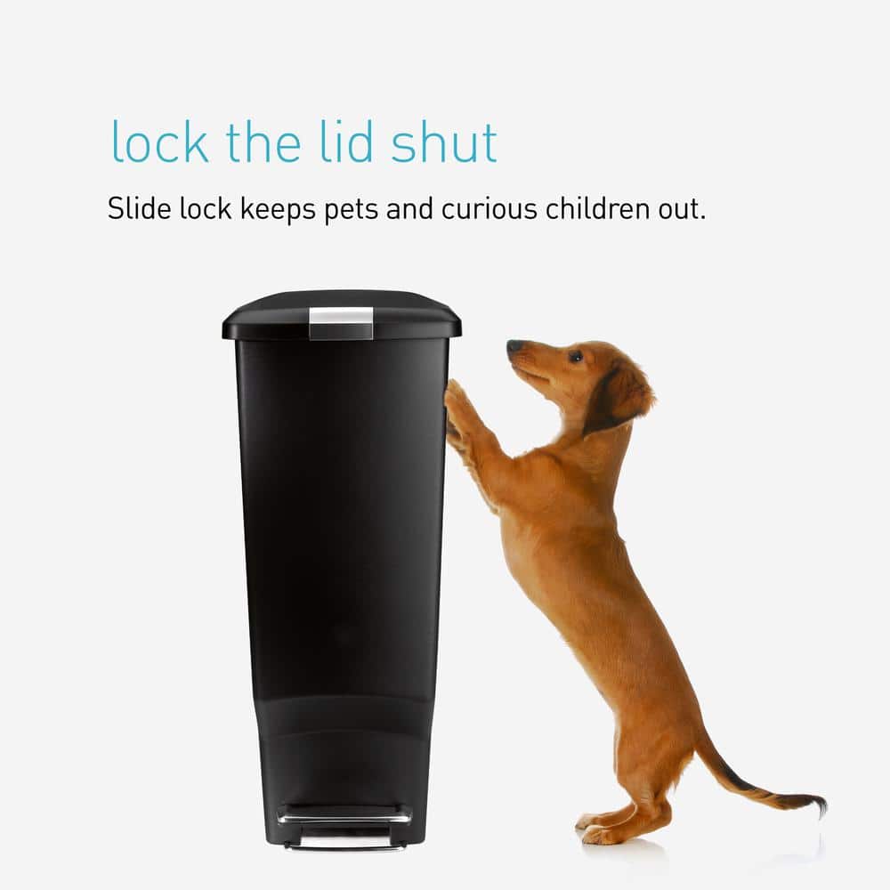 40 Liter Slim Step Trash Can with Soft-Close Locking Lid, Black Plastic