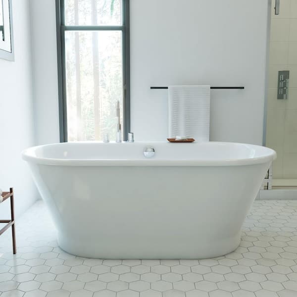 Caribbean 66 in. x 35.5 in. Acrylic Freestanding Soaking Bathtub with Center Drain in White