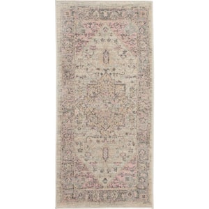 Tranquil Ivory/Pink 2 ft. x 4 ft. Persian Vintage Kitchen Area Rug