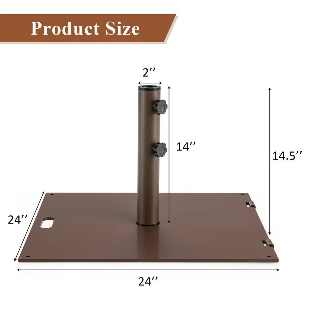 Brown Steel Square Patio Umbrella Base with Wheels and Handle