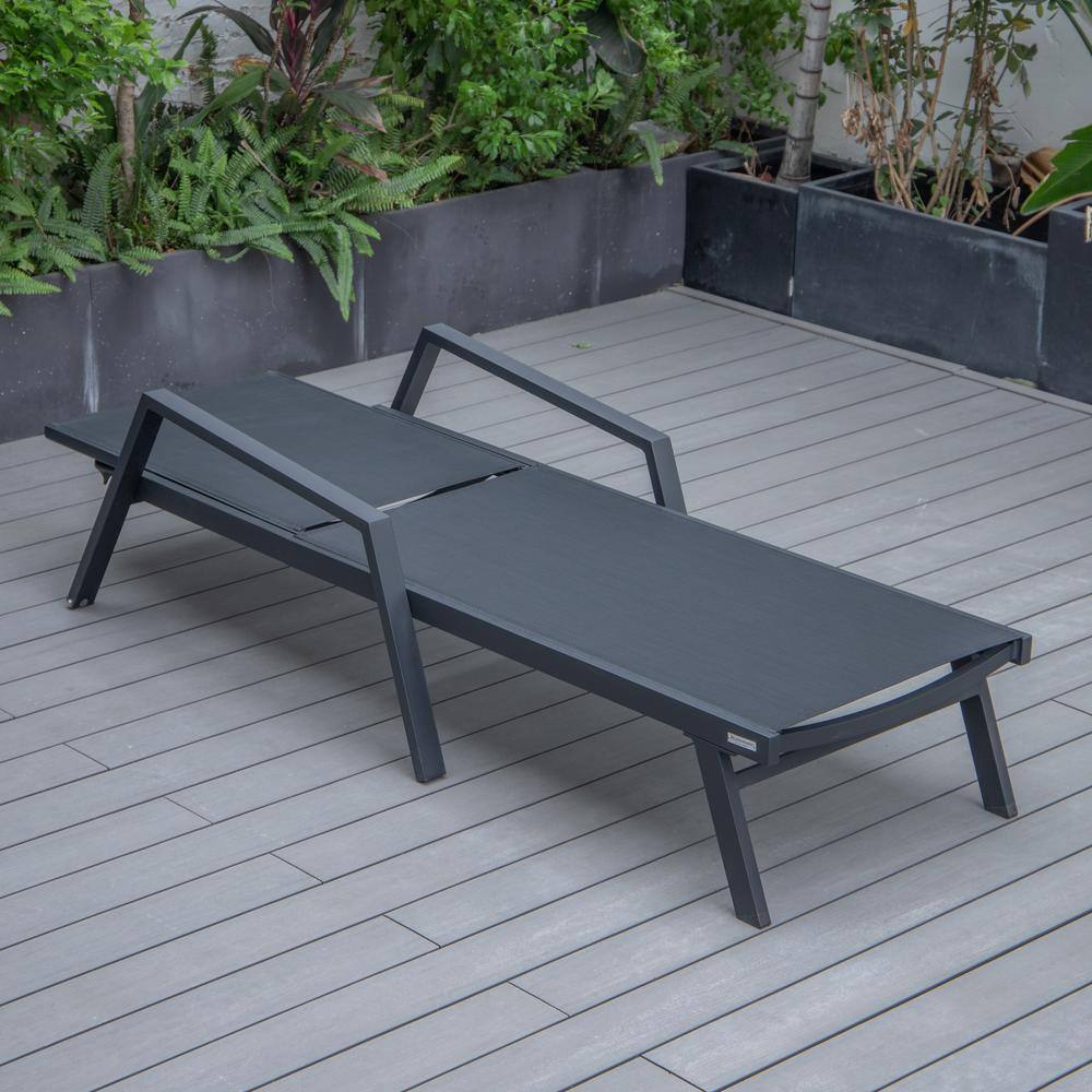Black Aluminum Adjustable Patio Sling Chaise Lounge Chair