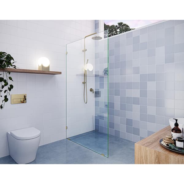 Glass Warehouse Vela 45 in. W x 78 in. H Frameless Fixed Single Panel Shower Door in Polished Brass Without Handle
