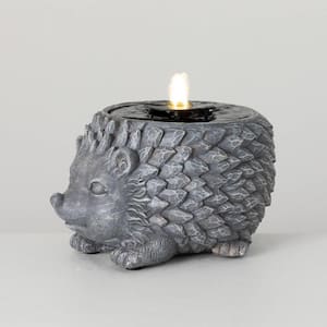 9 in. Stone Gray Hedgehog Fountain, Resin