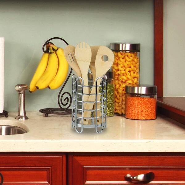 Home Basics 4.62 in. x 4.62 in. x 7.75 in Simplicity Chrome Cutlery Holder