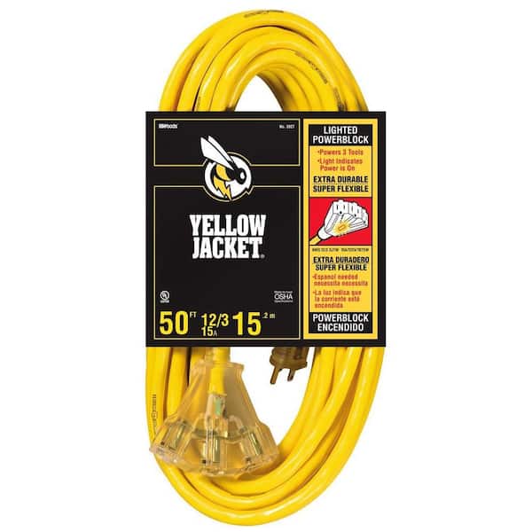 50' 12 3 Outdoor SJTW 50ft Heavy Duty 12 Gauge Lighted 3 Outlet Extension Cord 